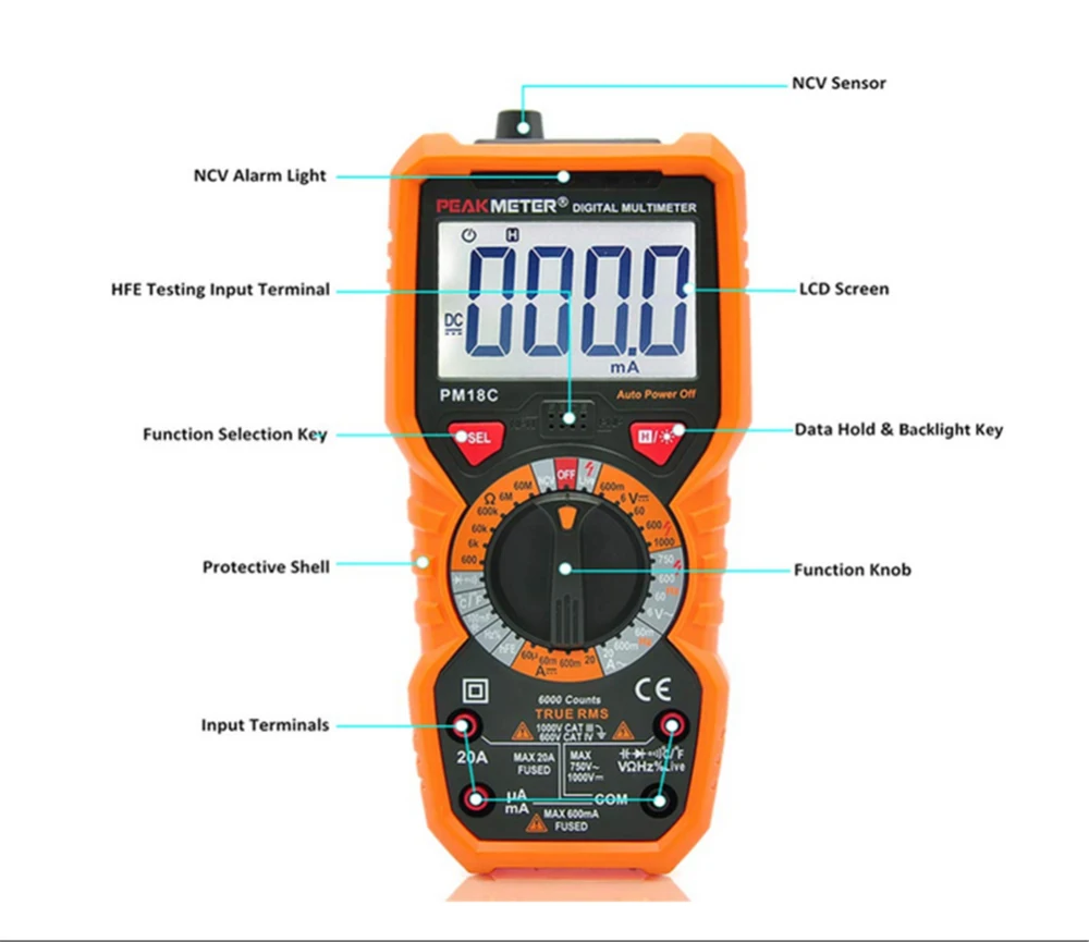 

1pc Digital Multimeter Voltage Current Resistance Capacitance Frequency Temperature Tester Electrical Instrument Tools Supplies