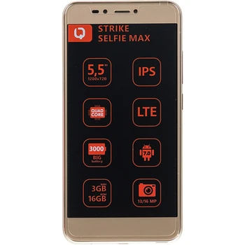 

Smart Phone BQ Strike Selfie Max 5504 16 GB 3 GB golden 3G-4G 2Sim 5.5 "IPS 720x1280 And7.0 16Mpix 80