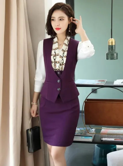 Purple vest skirt Naviu, новая мода, высокое качество, верхняя одежда, жилет для офиса, для девушек, формальный жилет, рабочая одежда - Цвет: Purple vest skirt