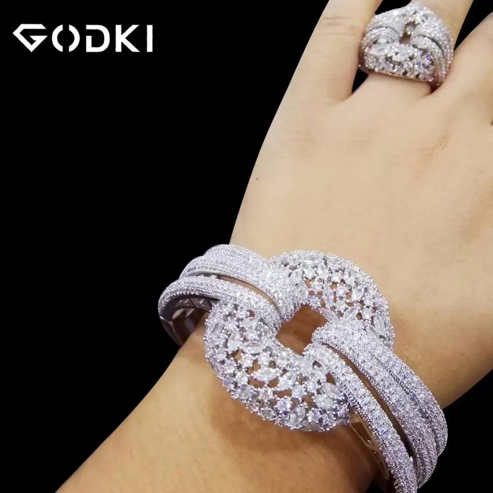 Silver GODKI, роскошный Африканский браслет, кольцо, наборы, модные, Дубай, серебряные, Свадебные Ювелирные наборы для женщин, свадебные brincos para as mulheres - Окраска металла: Silver