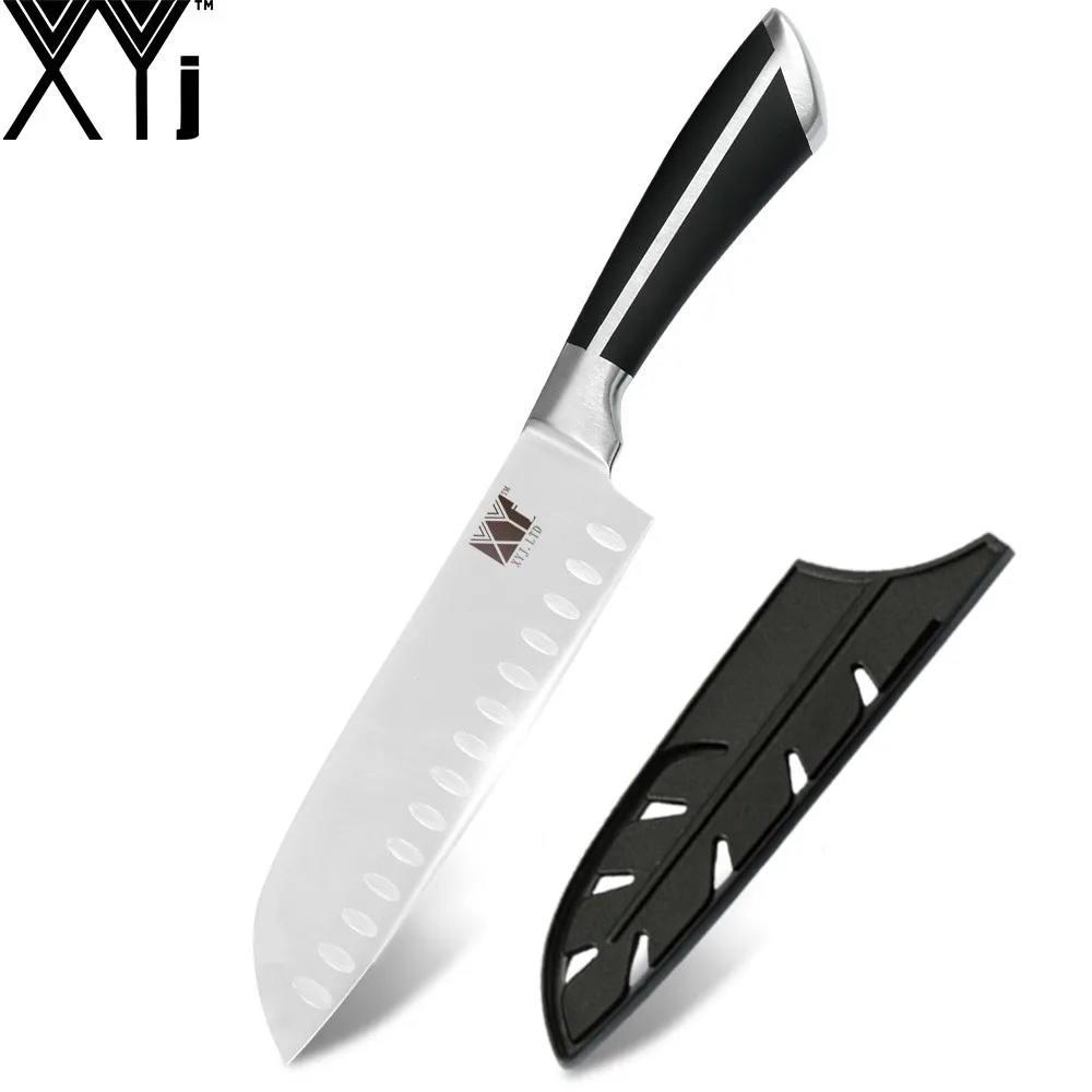 E.7 inch Santoku XYj набор кухонных ножей из нержавеющей стали для очистки фруктов утилита сантоку шеф-повара для нарезки хлеба Набор ножей Аксессуары Подарочный Чехол для ножа - Color: E.7 inch Santoku