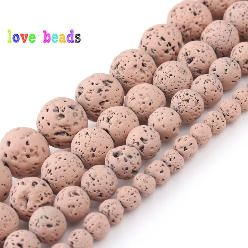 

Natural Lava Volcanic Stone Beads Bare Pink Round Beads For Jewelry Making 4/6/8/10mmDiy Bracelet Necklace Accessories 15''