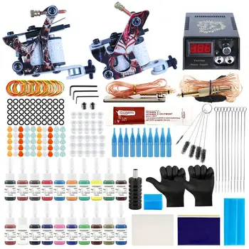 

Complete Tattoo Kit 2 Tattoo Machines Gun 20pc Ink Power Supply Tattoo Grips Body Art Tools Tattoo Set Microblading Kit