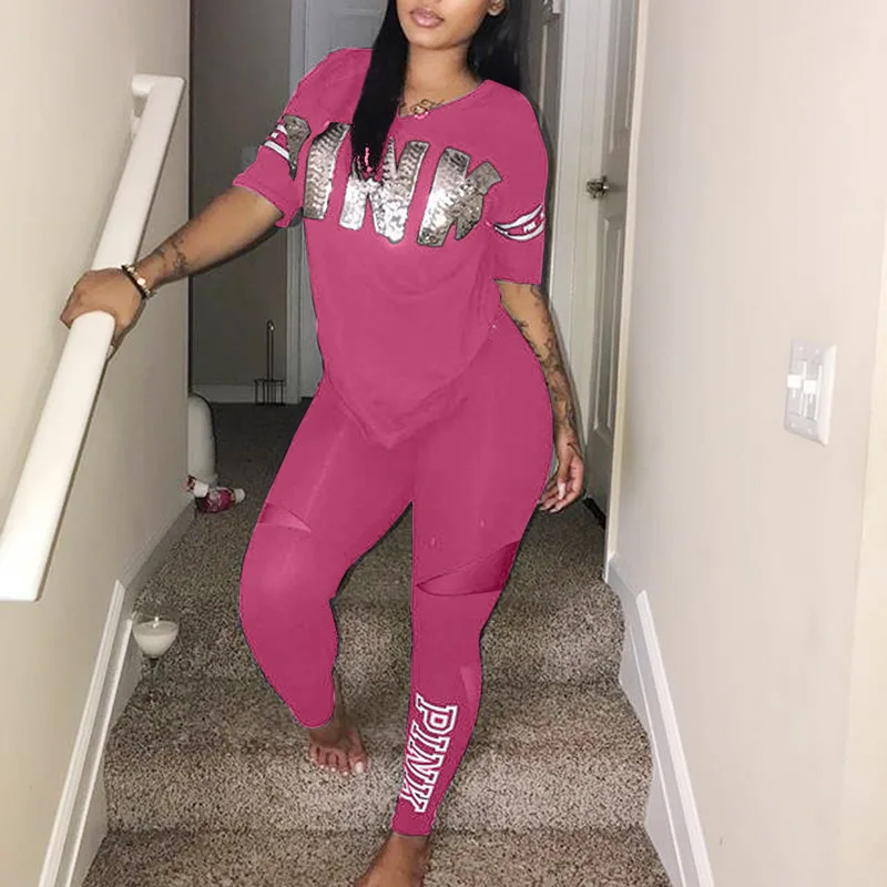 pink and grey sweatsuit