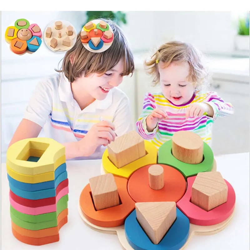 New kids toys Shape Sorting Puzzle Board Flower Geometric Nesting Stacker Baby Toddler Wooden Toys for children