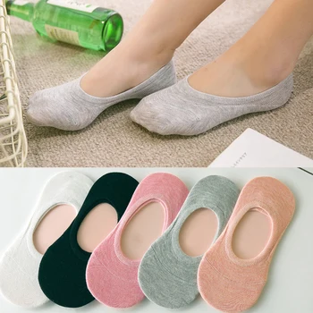 

3Pair Women Invisible Boat Socks Spring Summer Slippers Casual Ankle Socks Non-slip Breathable Solid Cotton Low Cut Short Socks