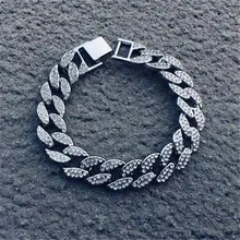 Bling Iced Out мужской браслет, полностью Стразы, золотой цвет, кубинские звенья, браслеты-цепочки для Мужчин, Ювелирные изделия