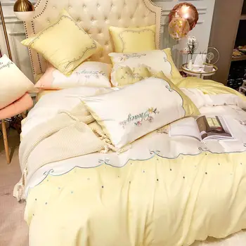 

Tencel Four-piece Set Solid Color Summer 60 Tencel High-End Mixed Colors Embroidered Quilt Sheet Bare Sleeping Bedding Article