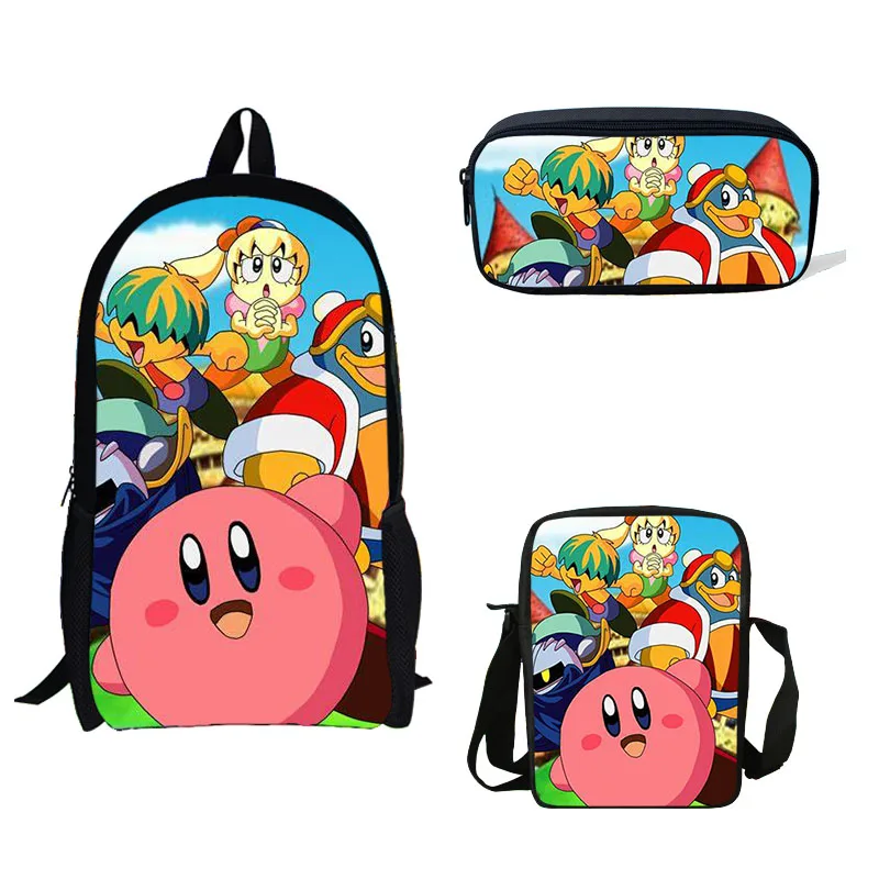 

2019 School Backpack 3 Pcs/set Cute Kirby Printing Schoolbag For Teenagers Girls Children Student Book Bag Boys Satchel