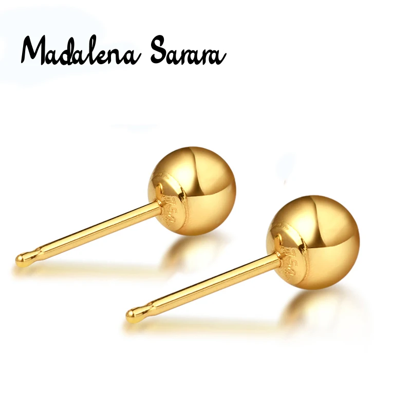 Модные женские серьги-гвоздики MADALENA SARARA с круглым шариком из чистого 18-каратного
