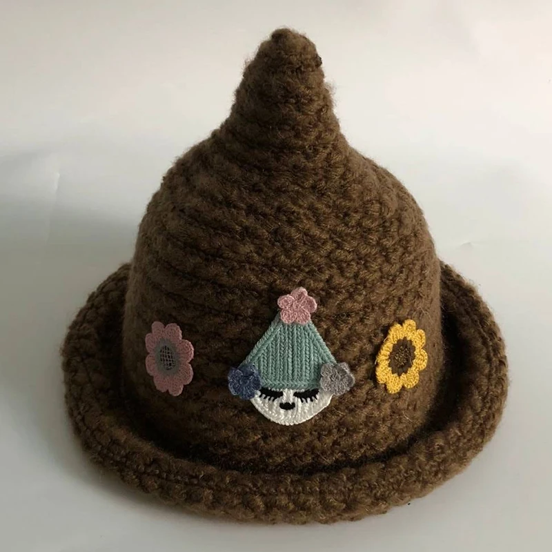 -04 Новинка; модная шерстяная теплая шапка Skullies Beanies; детская зимняя шапка для девочек; вязаные шапки-бини; Весенняя однотонная Шапка-бини - Цвет: -04