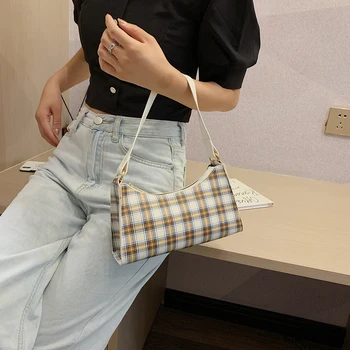 

Vintage Retro Bags Designer Ladies Handbag PU Leather Portable Plaid Women Small Underarm Shoulder Bags Female