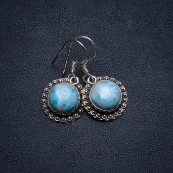 

Natural Caribbean Larimar Handmade Mexican 925 Sterling Silver Earrings 1 1/4" U1276
