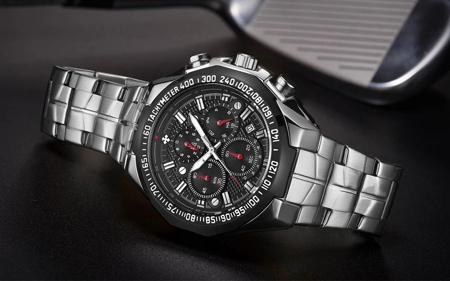 2021 WWOOR Men's Watch Top Brand Luxury Black Wrist watch Fashion Sports Chronograph steel Quartz Men Watches Relogio Masculino