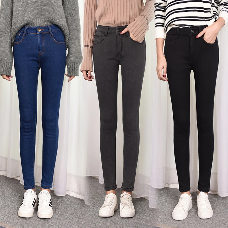 Jeans For Women Winter Plus Size 40 warm Velvet Thicken Skinny Jeans High waist ladies Stretch Denim Pencil Pants trousers