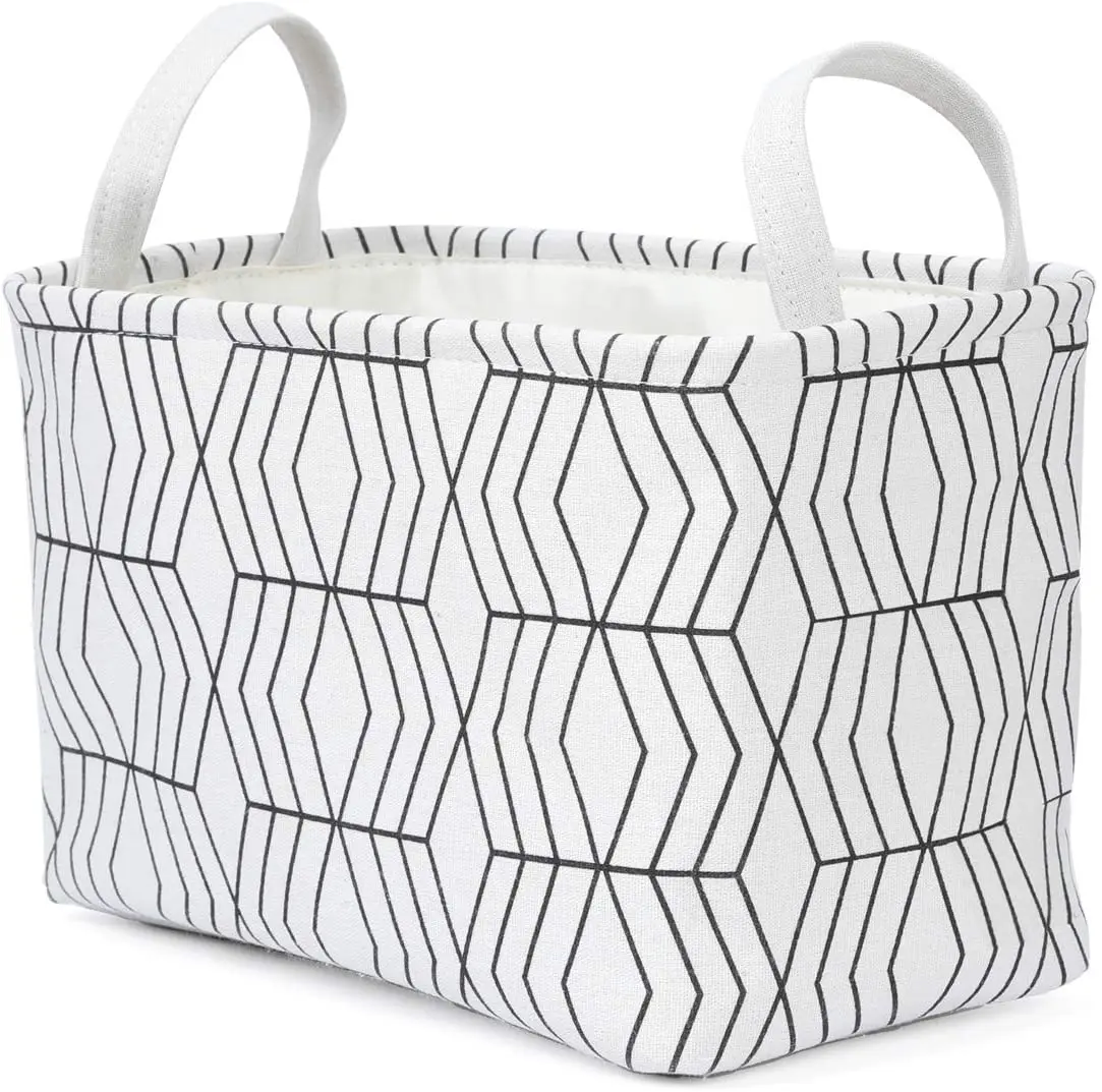 

HOME Foldable Storage Shelf Basket Bins Collapsible Linen Fabric Box Striped Cube Containers with Handles