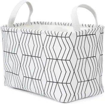 

HOME Foldable Storage Shelf Basket Bins Collapsible Linen Fabric Box Striped Cube Containers with Handles