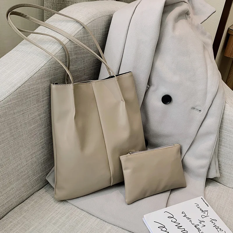 

New Style Korean-style Simple Big Bag WOMEN'S Bag 2020 New Style Solid Color Fresh Shopping Bag Fashion Versatile Casual Fashion