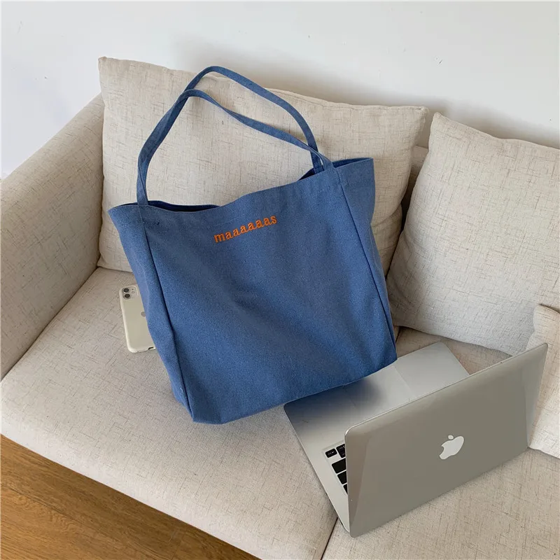 Women Beach Letters Handbags Shopper Bags Large Capacity Canvas Shoulder Bag Cotton Shopping Bag