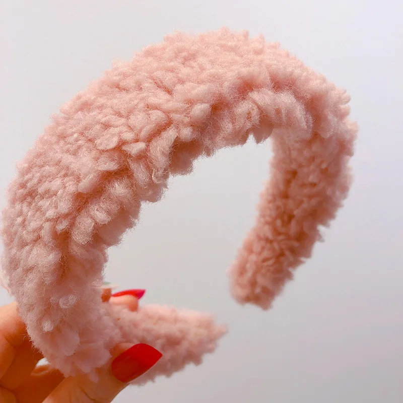 Розовый Leveo Teddy стильная широкая повязка для головы женские обручи зимняя теплая кашемировая повязка для волос сплошной цвет широкие ленты для волос - Цвет: Розовый