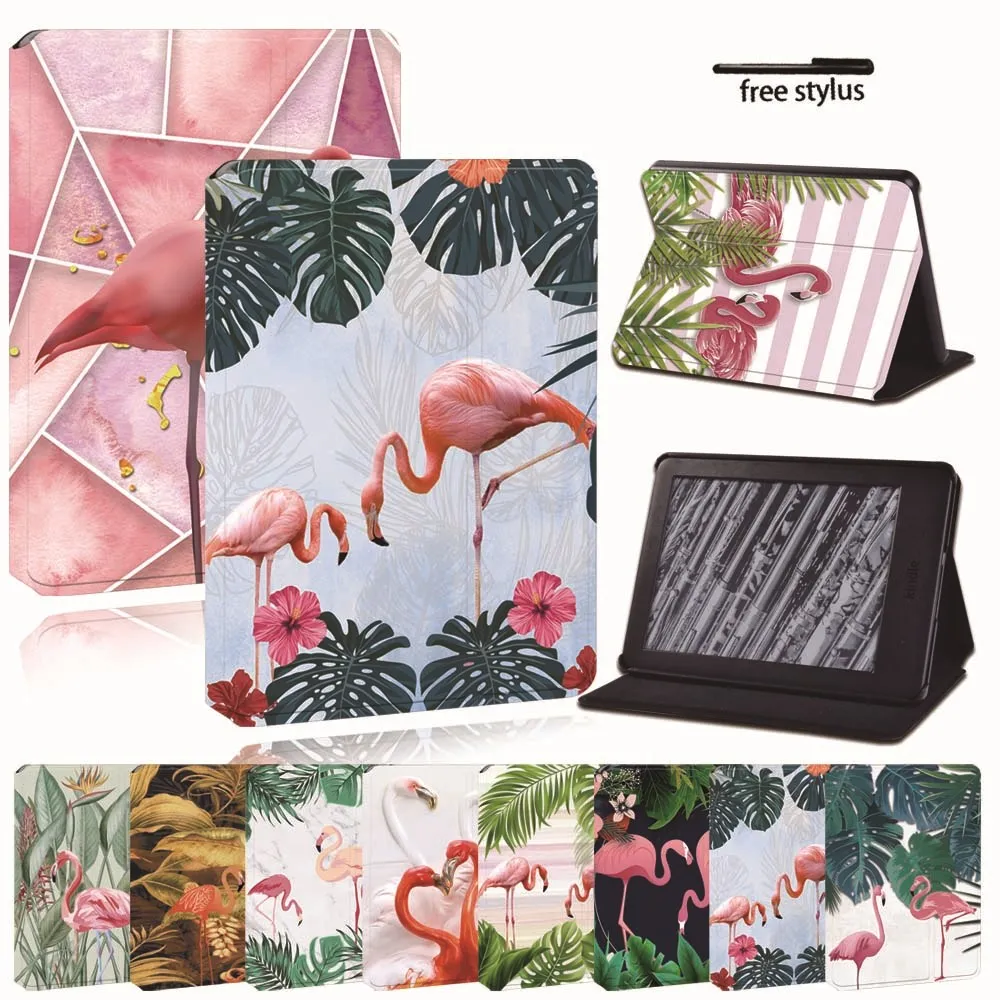 For Amazon Kindle 8/10th 2016 2019/Paperwhite 1/2/3/4 Printed flamingo tablet pu Leather Reader Stand Folio Shockproo Cover Case |