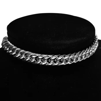 

Men's Thick Miami Cuban Link Chain Choker Necklace Hip hop Jewelry Silver Color Stainless Steel Rapper Neck Necklaces for Women