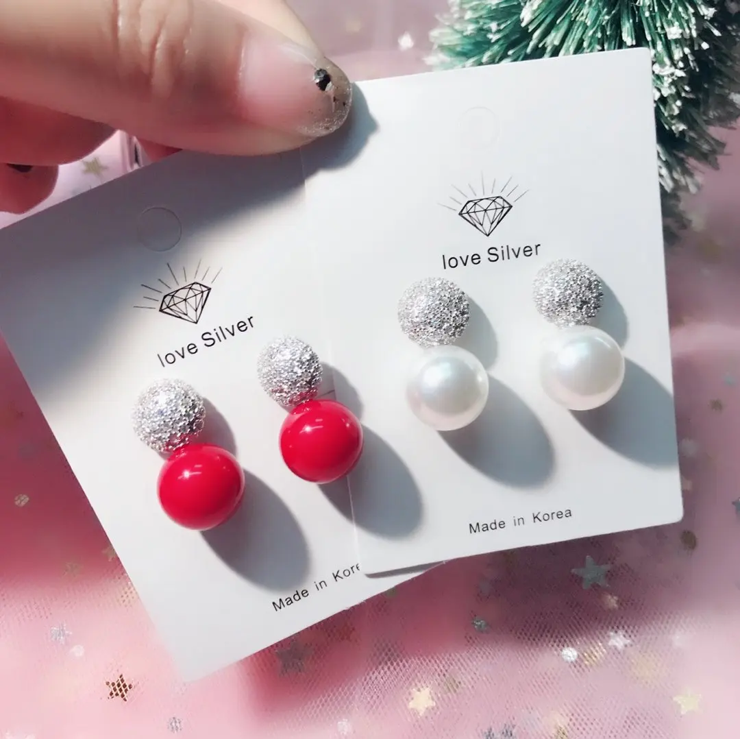 

Exquisite Real 925 Sterling Silver Round Stud Earrings Charming Jewelry Pearl Ball Lasting Shine Good-looking Little Bit Circle