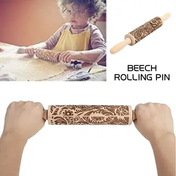 

Rolling Pin Wood Bakng Mold Christmas DIY Cake Environmental Embossing Mold Cookies Tool Beautiful Party Gingerbread Kitchen