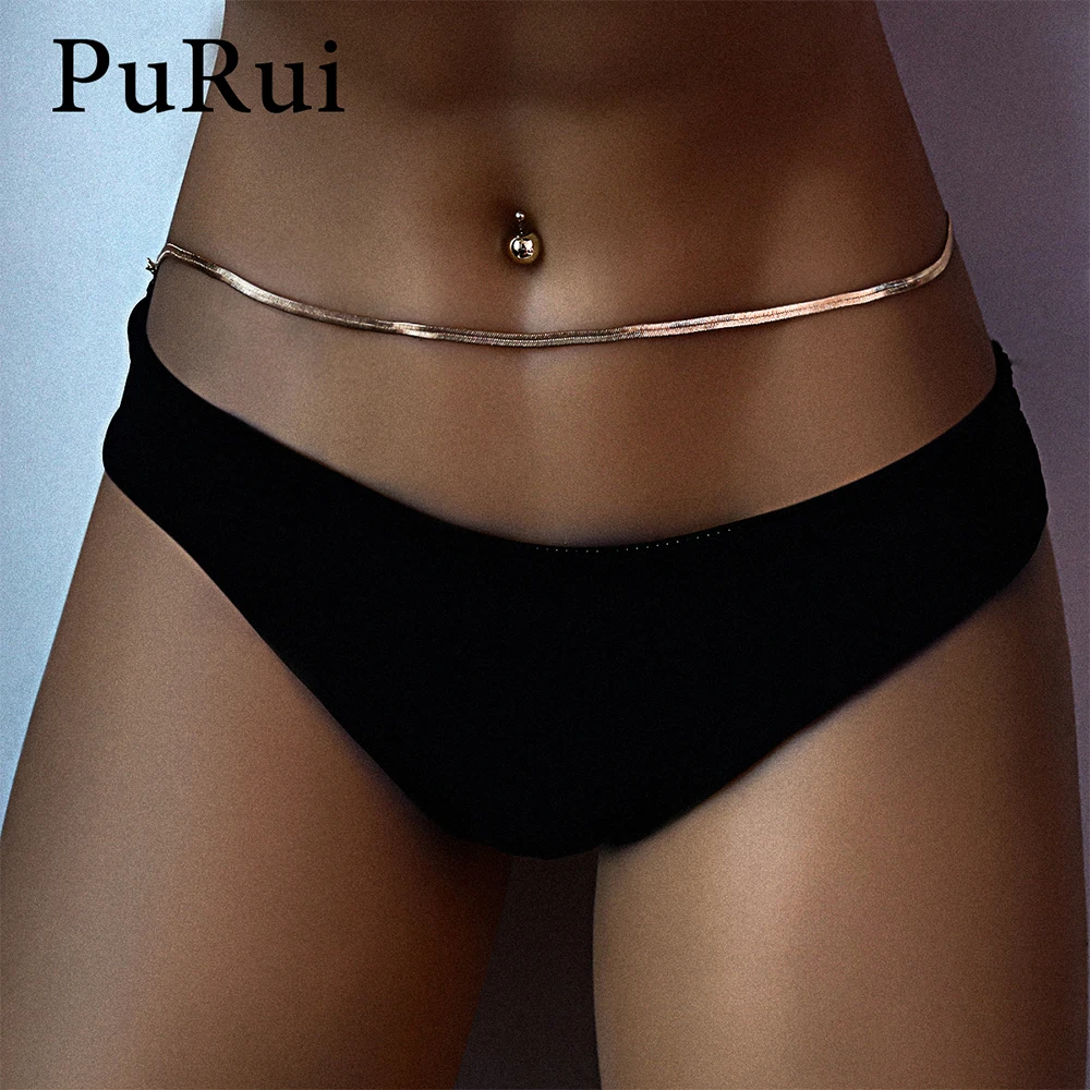 PuRui Herringbone Belly Chain for Women Waist Chain Belt Single Layer Body Chain Gold Color Sexy Thin Chain Jewelry Retro Gift