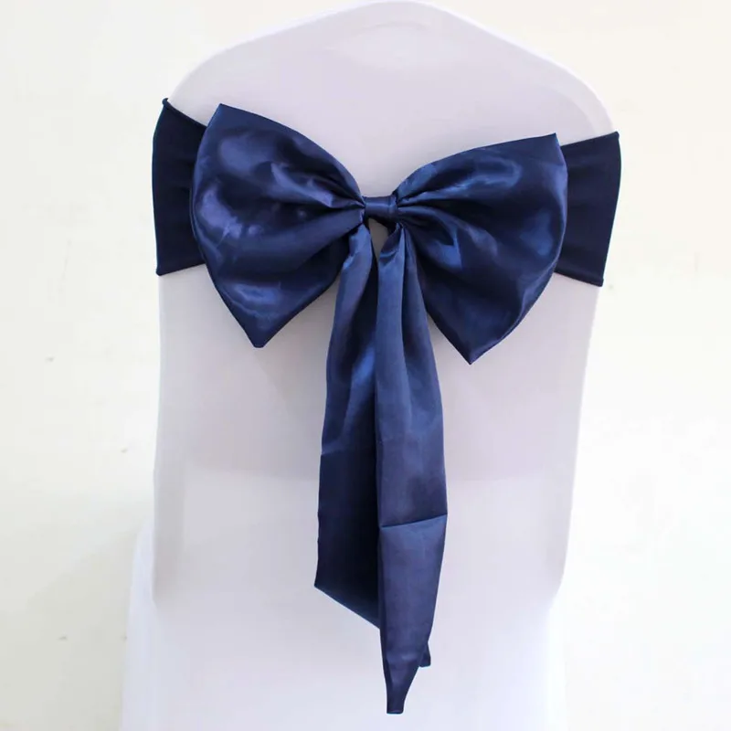 Navy Blue 50 шт Необычные Бесплатные Галстуки атласная лента на стул галстук свадебный спандекс стул бант лента лайкра стрейч на стул пояс для банкета отеля украшения - Цвет: Navy Blue