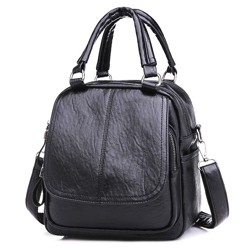 Женский рюкзак Mochila портфель кожаный школьный рюкзак дорожная сумка на плечо - Цвет: black