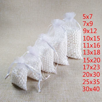 

100pcs/lot White Drawstring Organza Bags 7x9 9x12 10x15 13x18 15x20cm Wedding Birthday Party Jewelry Gift Packaging Bags Pouches