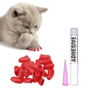 

Pet Nail Caps Random Color 20Pcs/bag Cover + Glue And Applicator Silicone Anti-scratch Paw Nail Cover