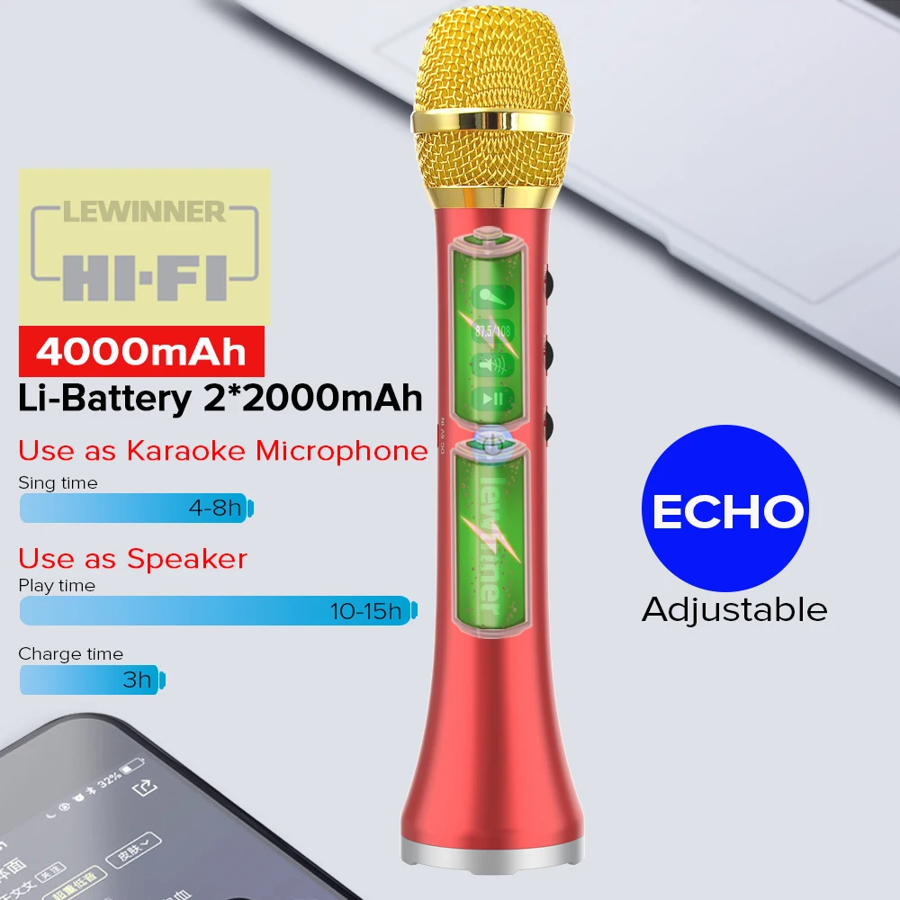 Portátil sem Fio Ktv para Cantar e Jogar Lewinner Profissional Bluetooth Karaoke Microfone Alto-falante Mini Casa Música L-698d 20w - Image 2