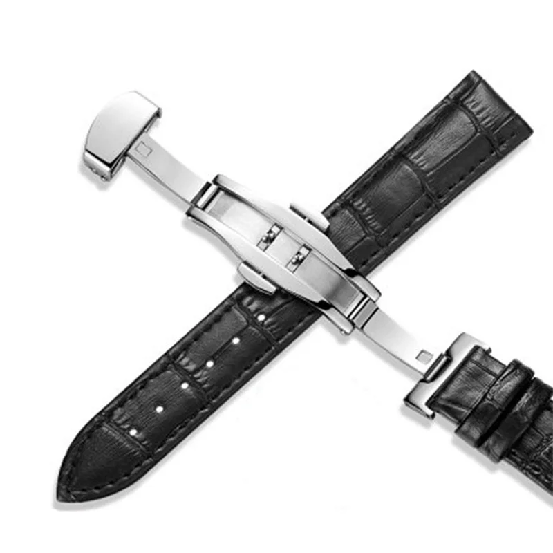 DOM новые часы ремешок из натуральной кожи для женщин и мужчин высокое качество коричневый черный Водонепроницаемый Бабочка Пряжка 20 мм наручные часы браслет - Цвет ремешка: M-Black