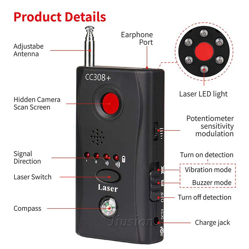 Mini Anti Spy Hidden Camera Detector CC308+ Anti Candid Espia