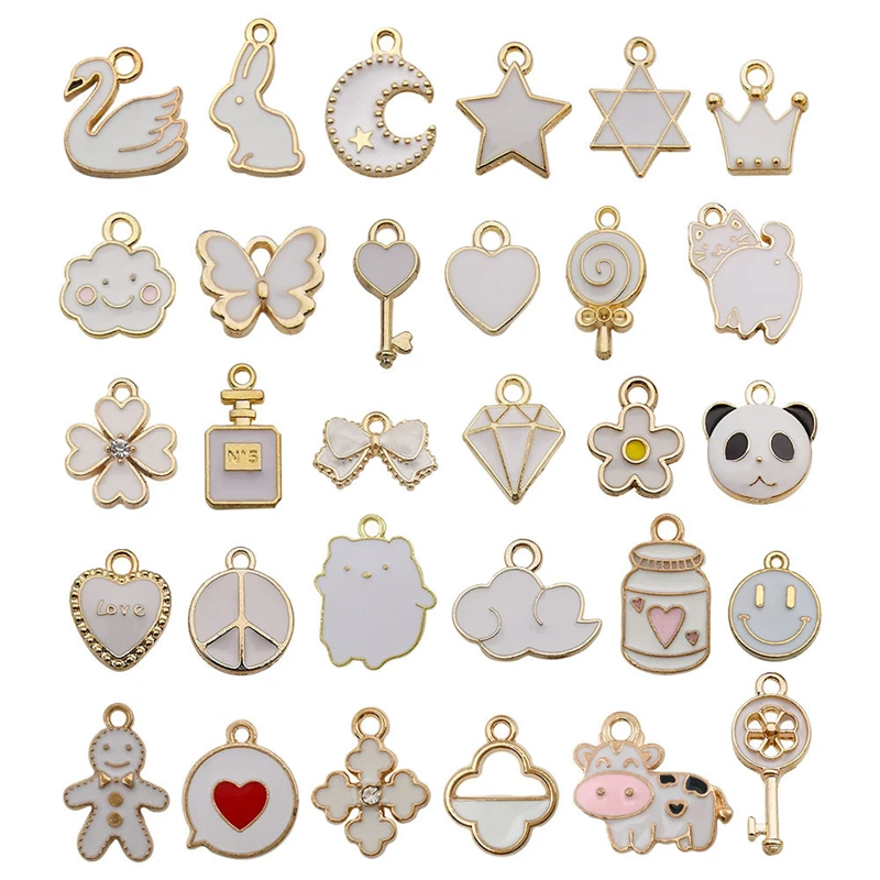 

30pcs Animal Flower Charms Fruit Heart Enamel Metal Pendant Charms for Necklace Braceket Earring Diy Jewelry Making Accessories