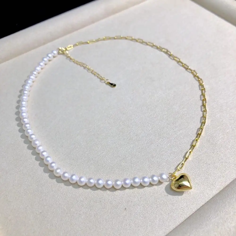 

Основание для ювелирных изделий в форме сердца, с жемчугом Эдисона, кораллом, нефритом, 925 пробы, серебряное ожерелье в комплекте