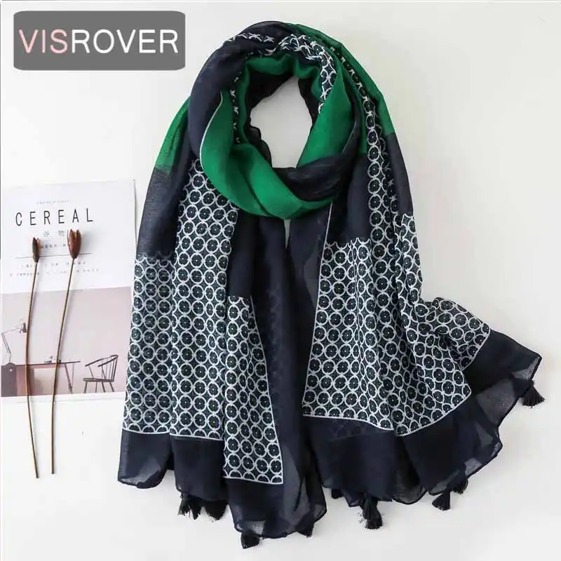 Visrover 2020 Nueva Bufanda De Verano De Viscosa Con Estampado Geometrico Con Borla Moda Playa Envuelve Primavera Chales Hijab Regalo Al Por Mayor Aliexpress