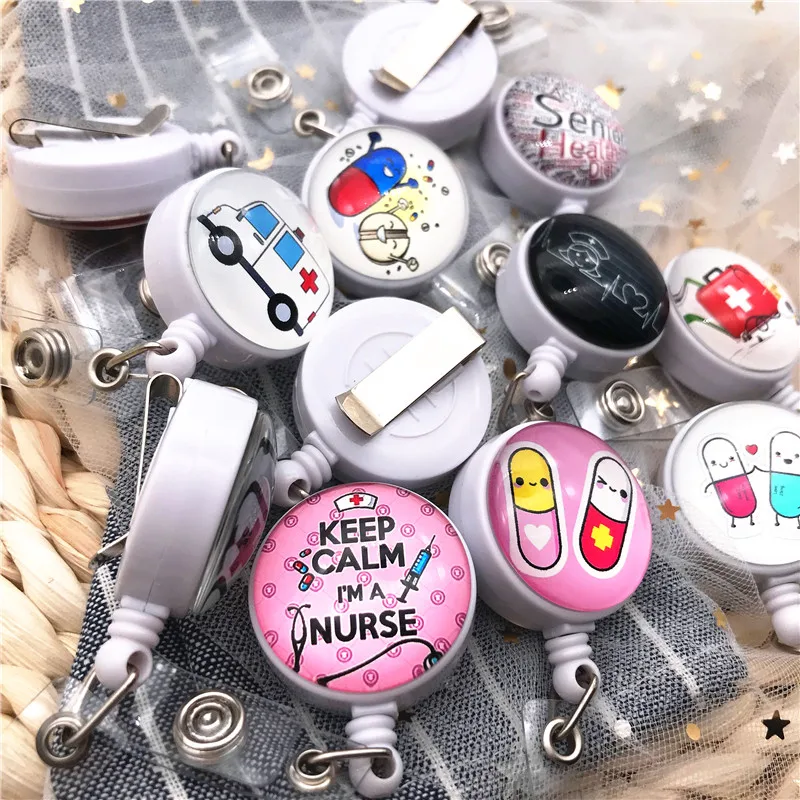 New Design Retractable Nurse Badge Reel Clip Cute Cartoon pharmacist Heart  Stethoscope Doctor Student IC ID Card Badge Holder