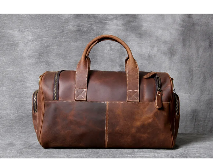 Back Display of Woosir Leather Duffle Bag with Pockets