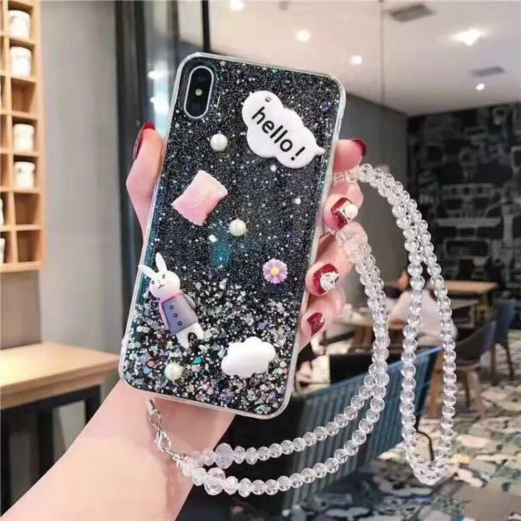 3D кролик конфеты чехол для iPhone 7 7Plus чехол жидкого сыпучий песок с блестками силиконовый чехол для iphone 8, 8 Plus X 6 6s чехол Coque