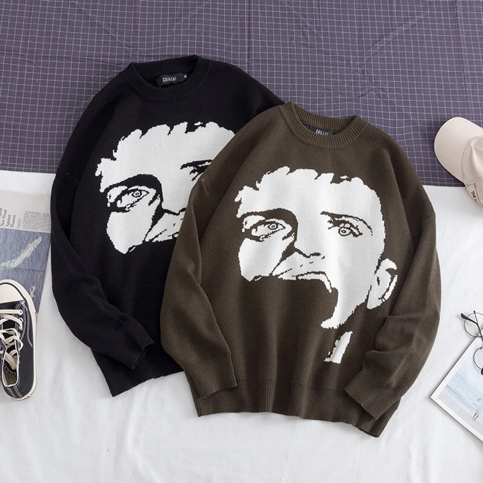 2XL Плюс Размер портретный принт повседневные с длинными рукавами мужские s свитеры с круглым вырезом Blusa De Frio Masculino Pull мужской свитер для мужчин