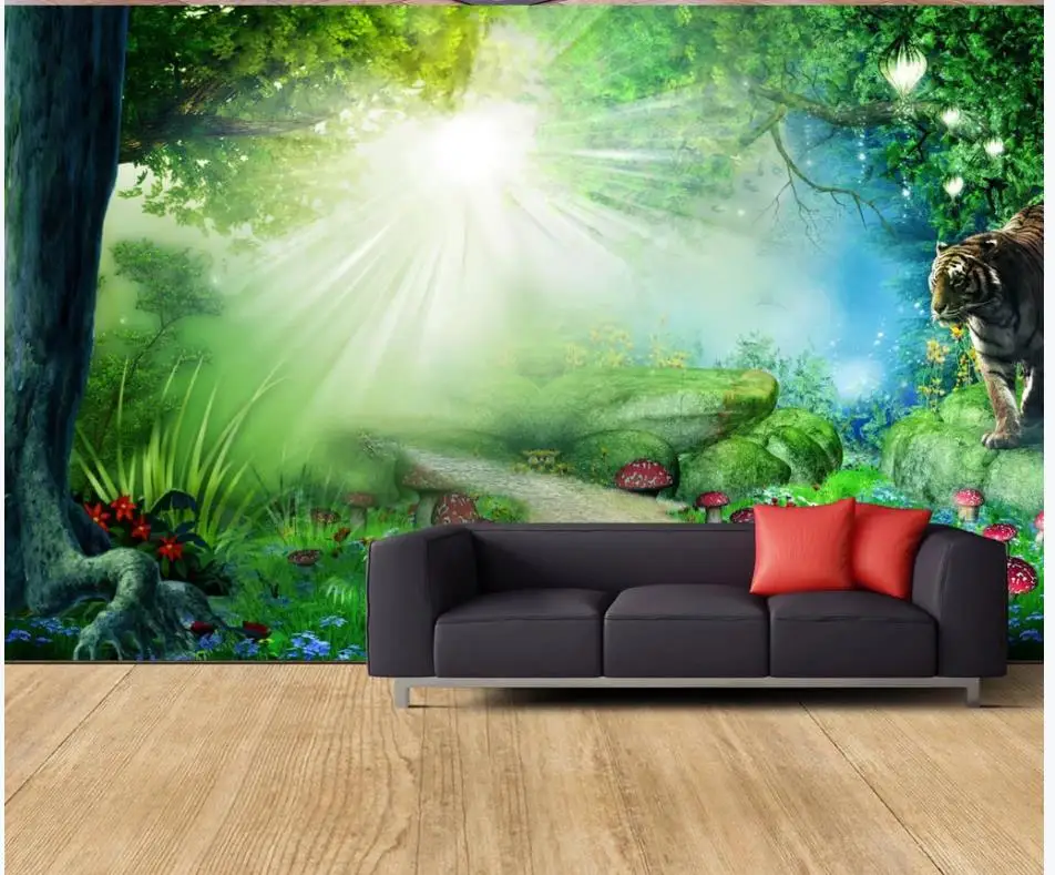 

Custom photo wallpapers 3d murals wallpaper for walls Large cartoon murals forest jungle tiger background wall papers home decor