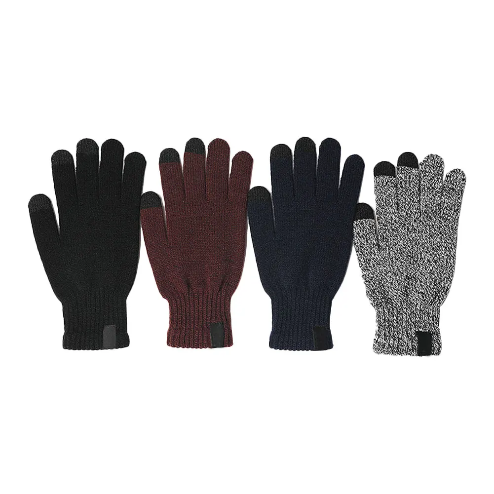 Зимние вязаные шерстяные перчатки для сенсорного экрана одноцветные теплые