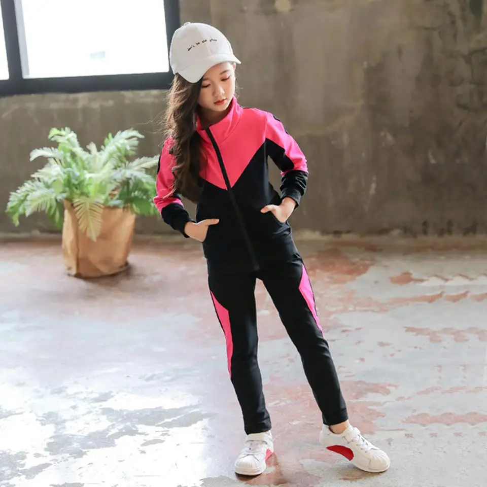 Модный детский спортивный костюм для девочек, пальто с капюшоном длинные штаны спортивные костюмы для мальчиков из 2 предметов весенне-осенняя повседневная одежда для детей и подростков
