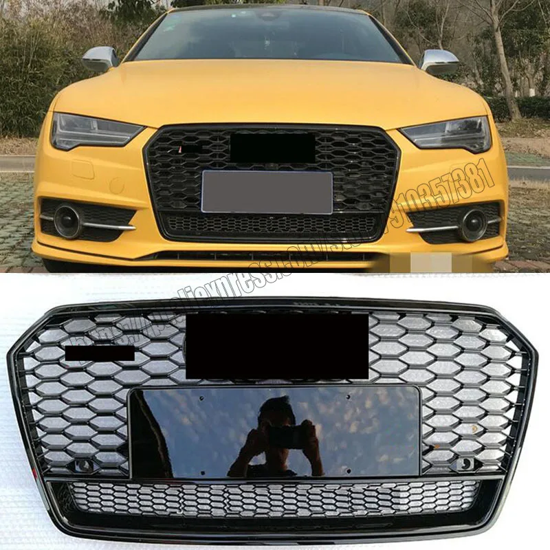 

Для rs7 стиль ячеистой сетки решетка для audi a7 s7 2016 16 2017 17 2018 18 блестящий черный ABS передний бампер капот гоночные решетки