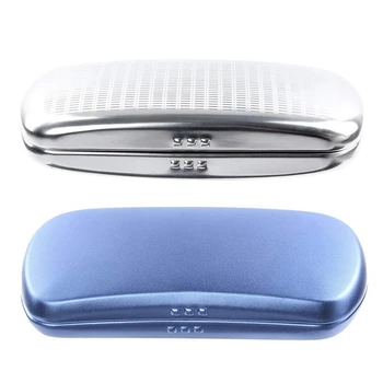 

2pcs Glasses Case, Aluminum Hard Shell Eyeglasses Case Striped Spectacles Box for Small and Medium Frames - Blue & Silver