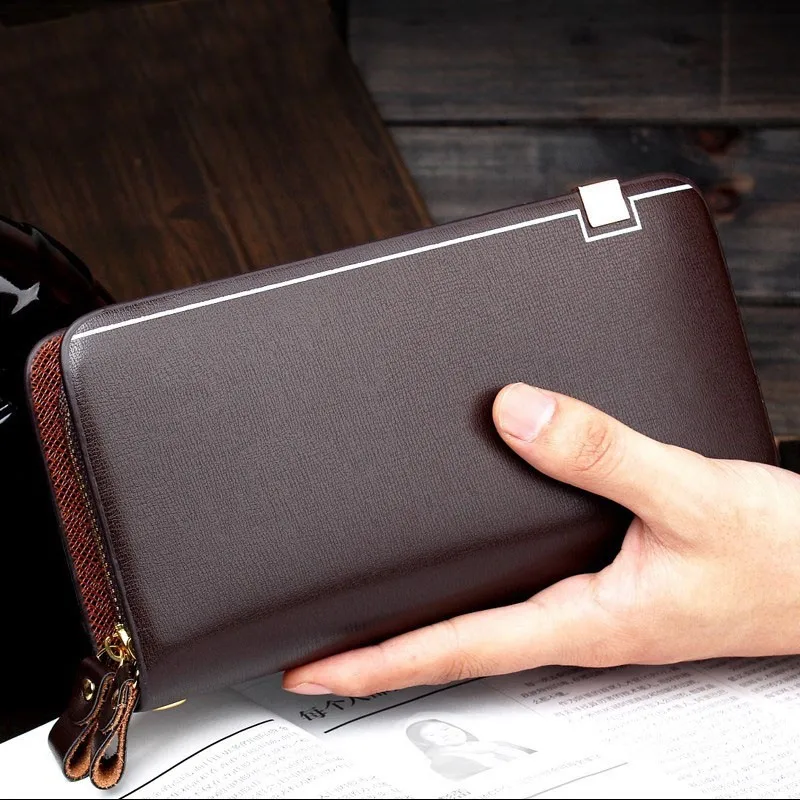 Brand Men Wallets carteira masculina couro coin pocket Double Zip Male Wallet long Large Men Purse hombre clutch bag Business 2