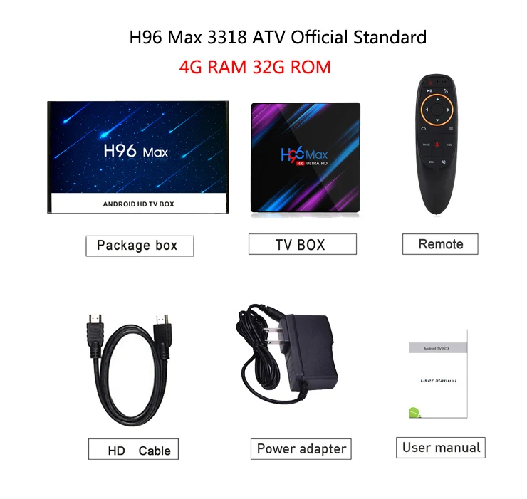 ATV 4GB 32GB H96 Max 3318 A ТВ приставка Android 9,0 2,4G/5G двухдиапазонный Wifi RK3318 BT 4,0 2G 16G/4G 32G/4G 64G 4K HDR мини-приставка светодиодный дисплей USB3.0 - Цвет: ATV 4GB 32GB